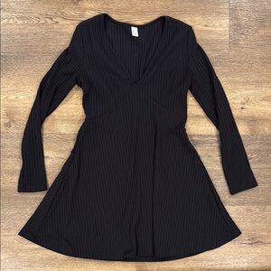 Elegant Black Long Sleeve Mini Dress